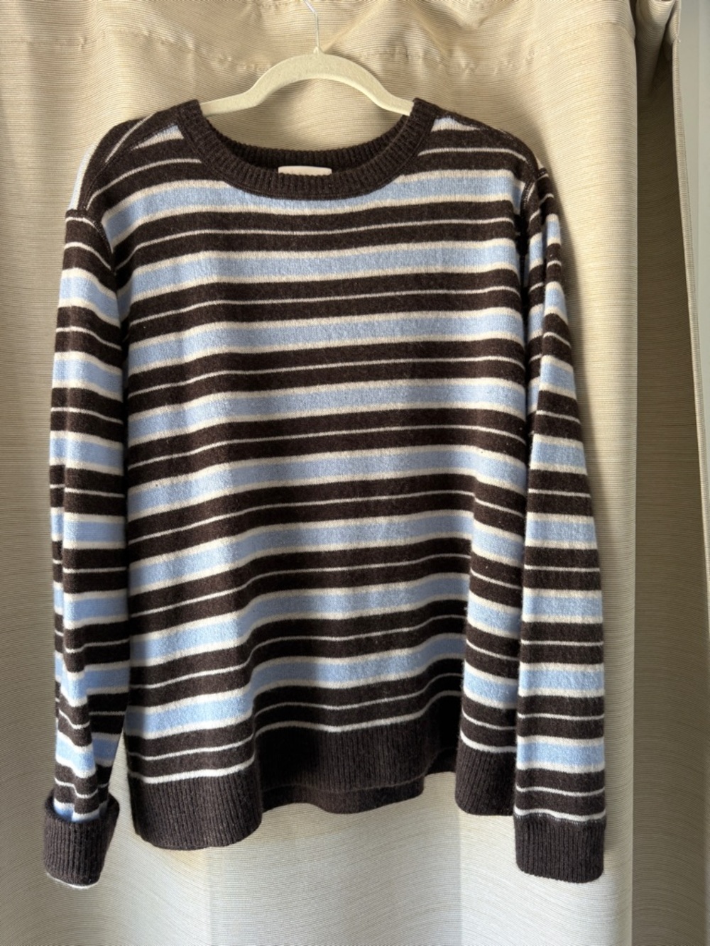 Striped Cashmere Crewneck Sweater in Brown and Light Blue